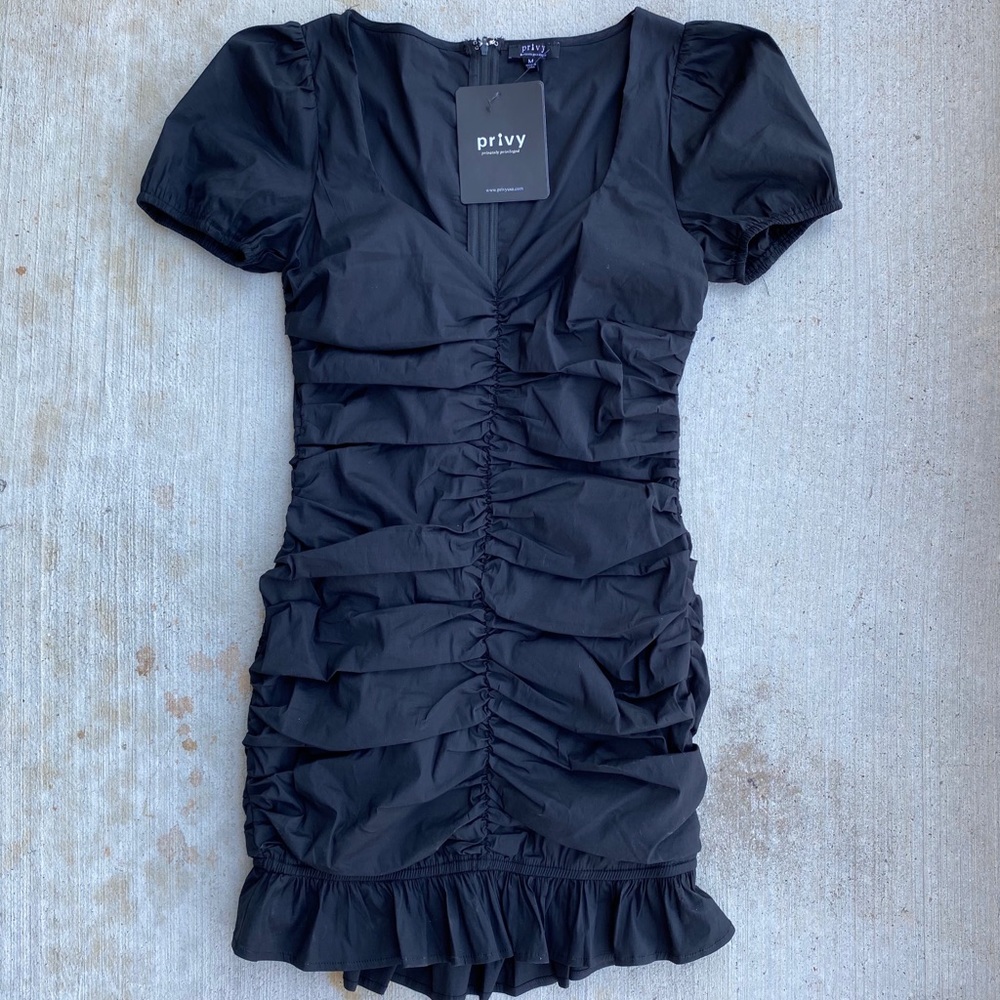 NWT Privy Body-Contouring Ruched Black Dress